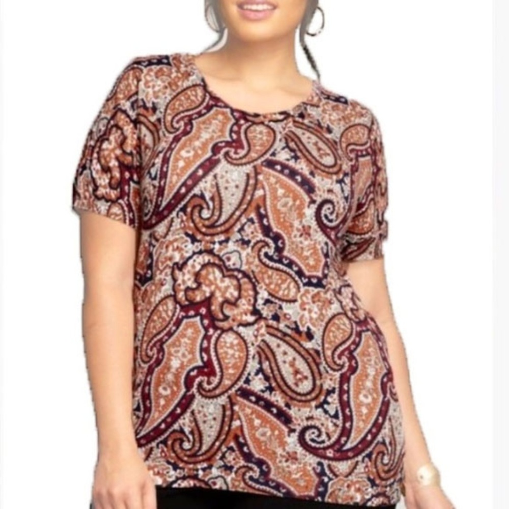 Jessica London 18/20 paisley rust short sleeve sweater